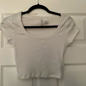 Divided White Scoop-neck Cropped Cotton T-shirt Size S
